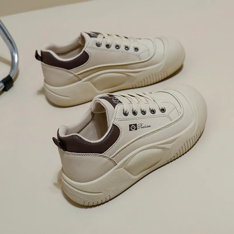 

2024 новая модная обувь для папы на толстой подошве, повседневная спортивная повседневная обувь для средней школы с низким берцем, женские туфли-доски 35 дубильная кора