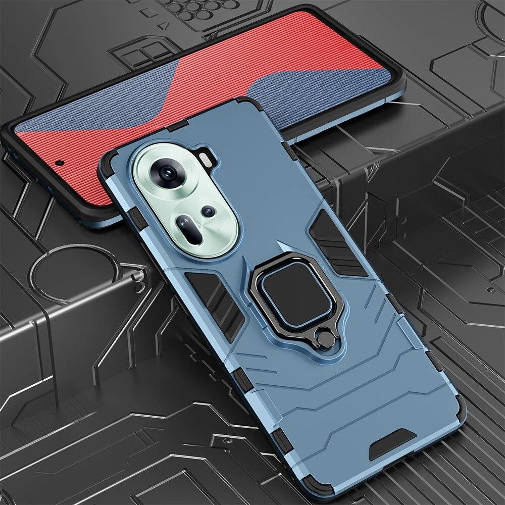 KEYSION Stoßfeste Armor-Hülle für OPPO Reno11 11 Pro 5G Weiches Silikon+PC Metallringständer Handy-Rückseite für OPPO Reno 11 5G