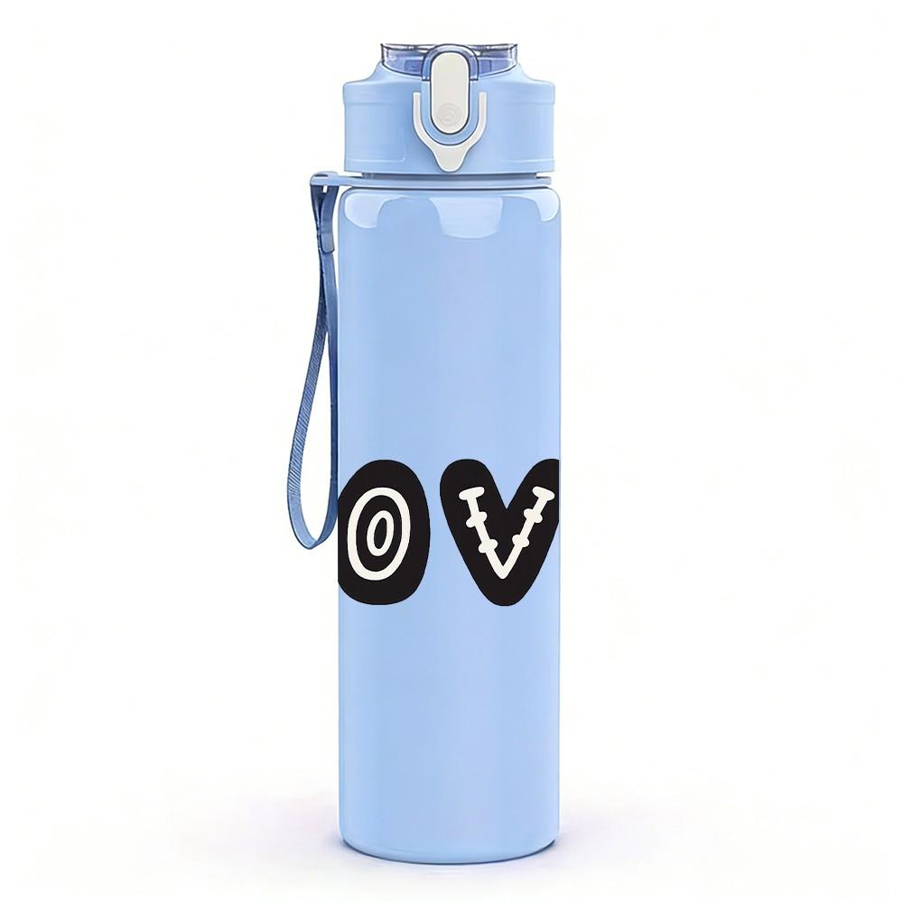 1PC Simple LOVE Bold Letter Print 750ml Color Plastic Sports Water Bottle Leakproof Flip Straw Lid Suitable for Sports Office Home Use