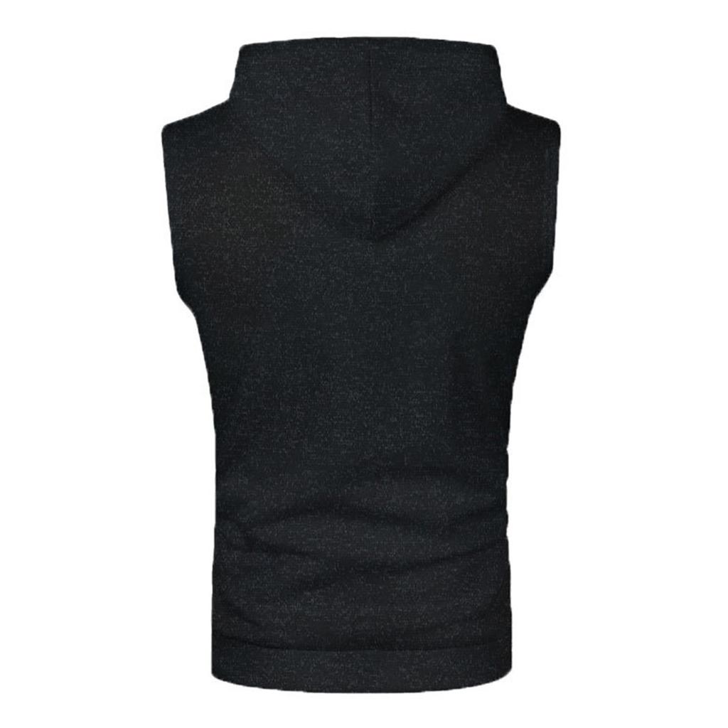 Men's Autumn Solid Color Hooded Vest Men's Vest Thin Velvet Sweater Slim Sweater Men's Pullover Hooded Pocket Vest