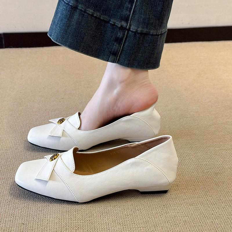 French Sandals 2025 Spring New White Square Head Buckle Strap Waterproof High Heels Shallow Mouth Flat Shoes Trend 35--40 Size