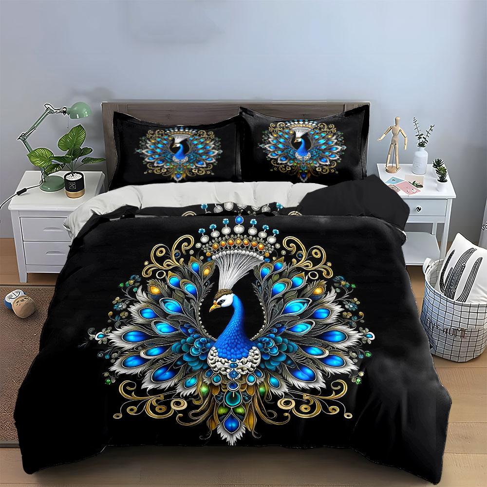 Peacock Design Decorative 3-Piece Set Soft Comfortable Duvet Cover Bedding Set Included 1*Duvet Cover & 2*Pillowcases, Gift
