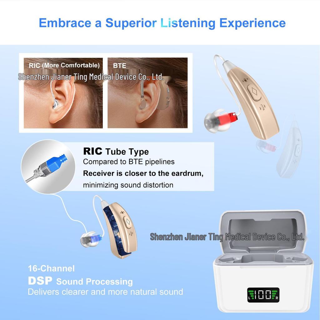 Rechargeable 16-Channel Invisible Hearing Aid for Seniors with Simple Operation Button and Noise Reduction