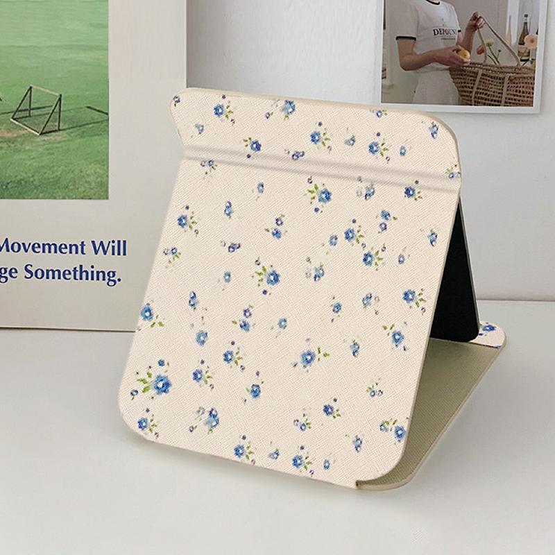 Tisch-Make-up-Spiegel Floral PU-Leder Schlicht Tragbar Handspiegel Faltbar Studenten Kompakt Niedlich Taschenspiegel