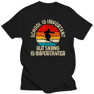 Lustig Schule ist wichtig aber Skifahren ist wichtiger Ski T-Shirts Grafik Baumwolle Streetwear Kurzarm Geburtstagsgeschenke T-Shirt