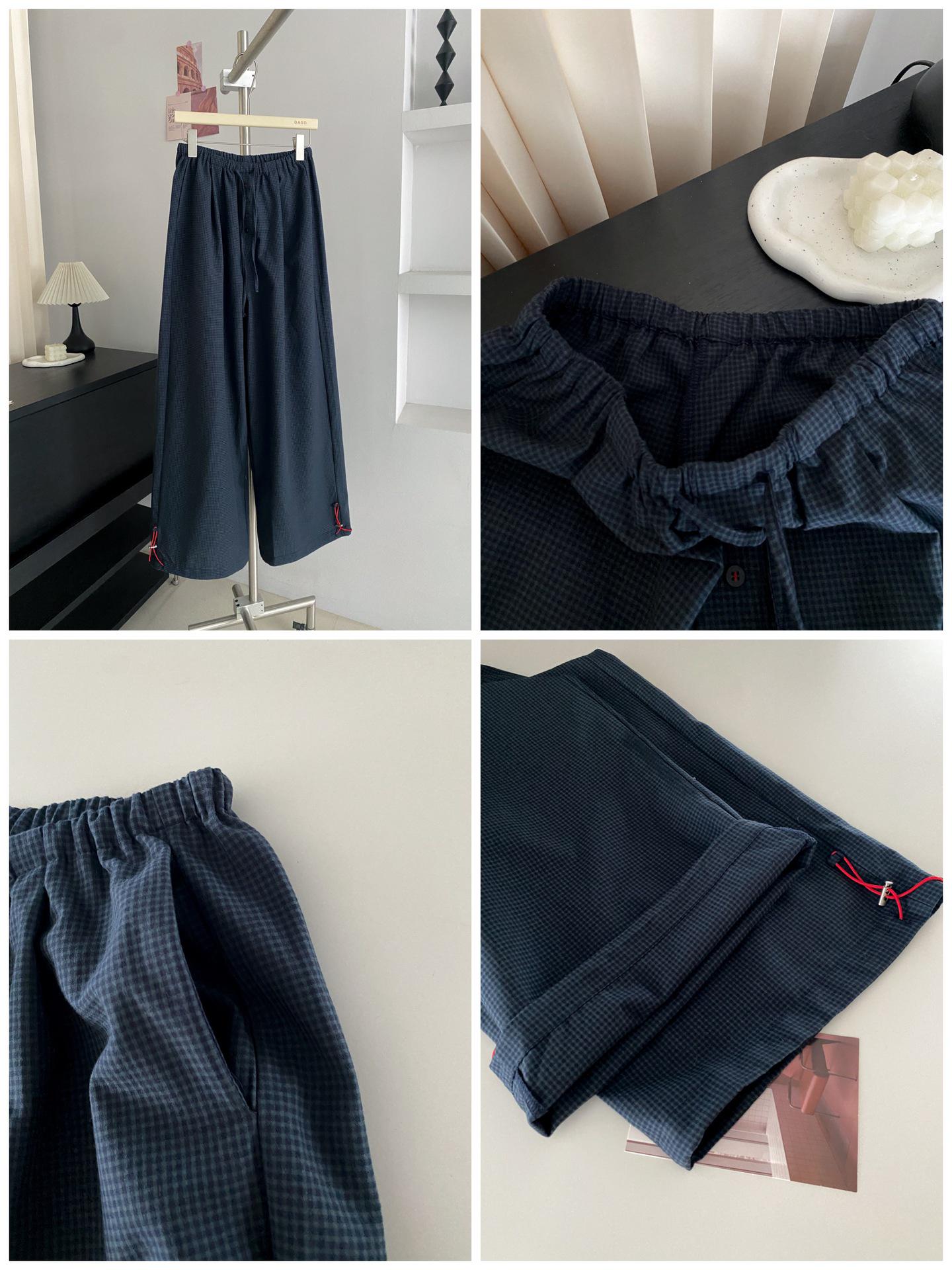 GAGD Women s Plaid Wide-Leg Drawstring Pants - Loose, Comfortable, High-Waisted, Versatile, Casual, Floor-Length. Medium