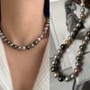 Metallic Sheen Tahitian Black Pearl Necklace 10 MM Mixed-Color Mixed-Color Pearl Necklace High-gloss Collarbone Chain Gift