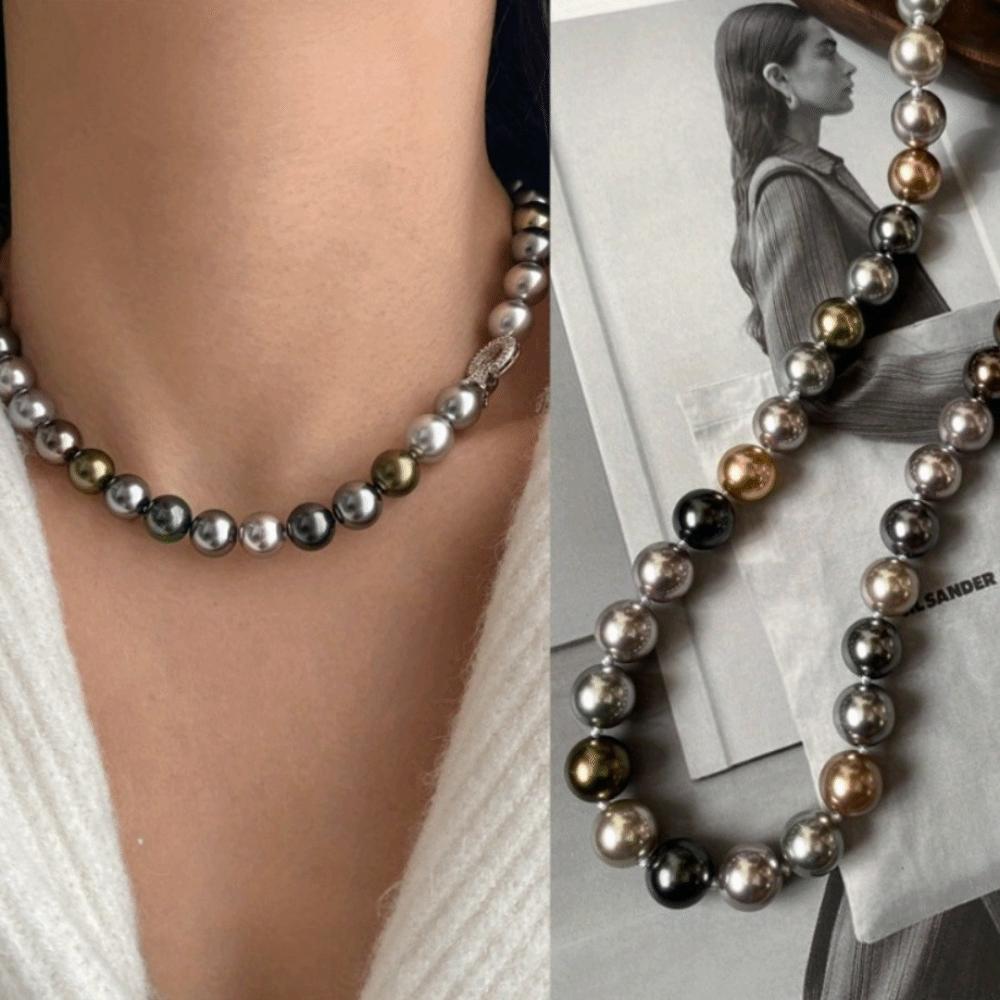 Metallic Sheen Tahitian Black Pearl Necklace 10 MM Mixed-Color Mixed-Color Pearl Necklace High-gloss Collarbone Chain Gift