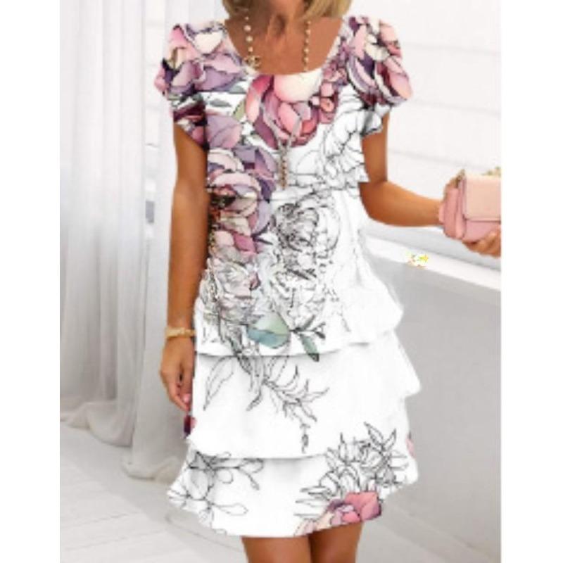 HNXC Abiti casual con scollo a V e maniche corte, estate e primavera, da donna