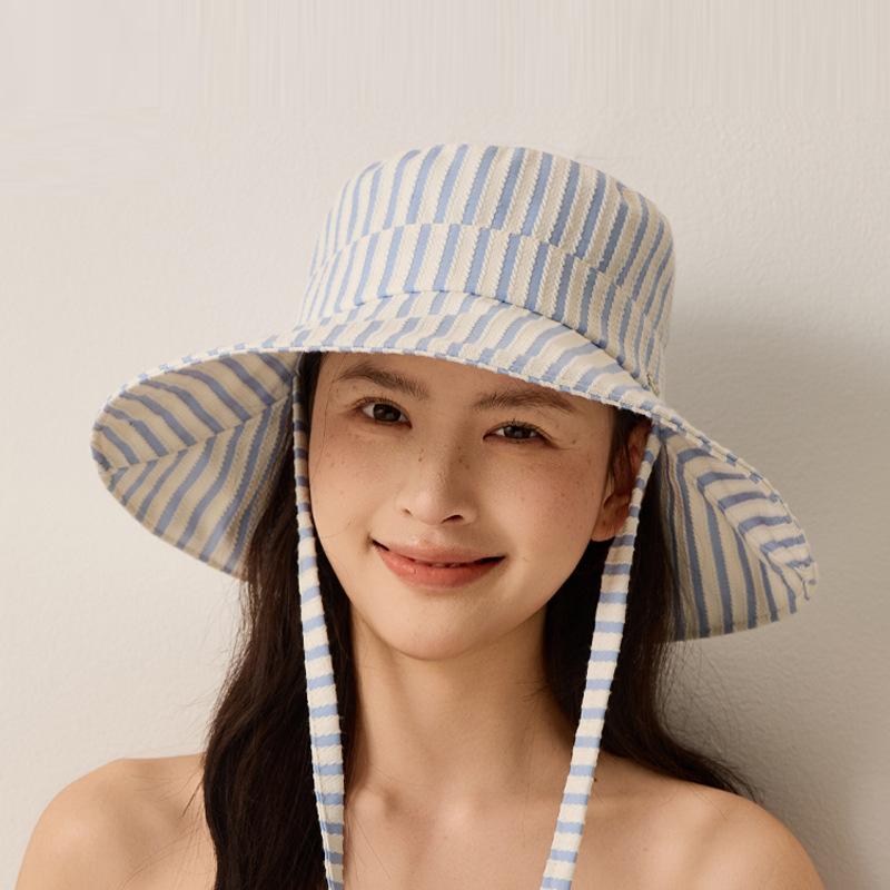Summer Striped Sunshade Hat Women's Holiday Big Brim Sunscreen Fisherman Hat
