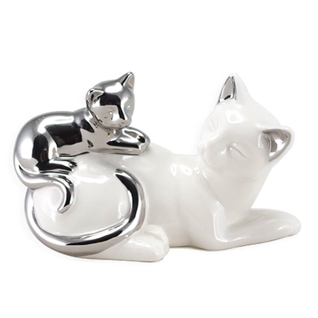 Les Trésors De Lily [A2472] - Ceramic Figurine 'Cats' Silver White (family) - 20x13x10cm