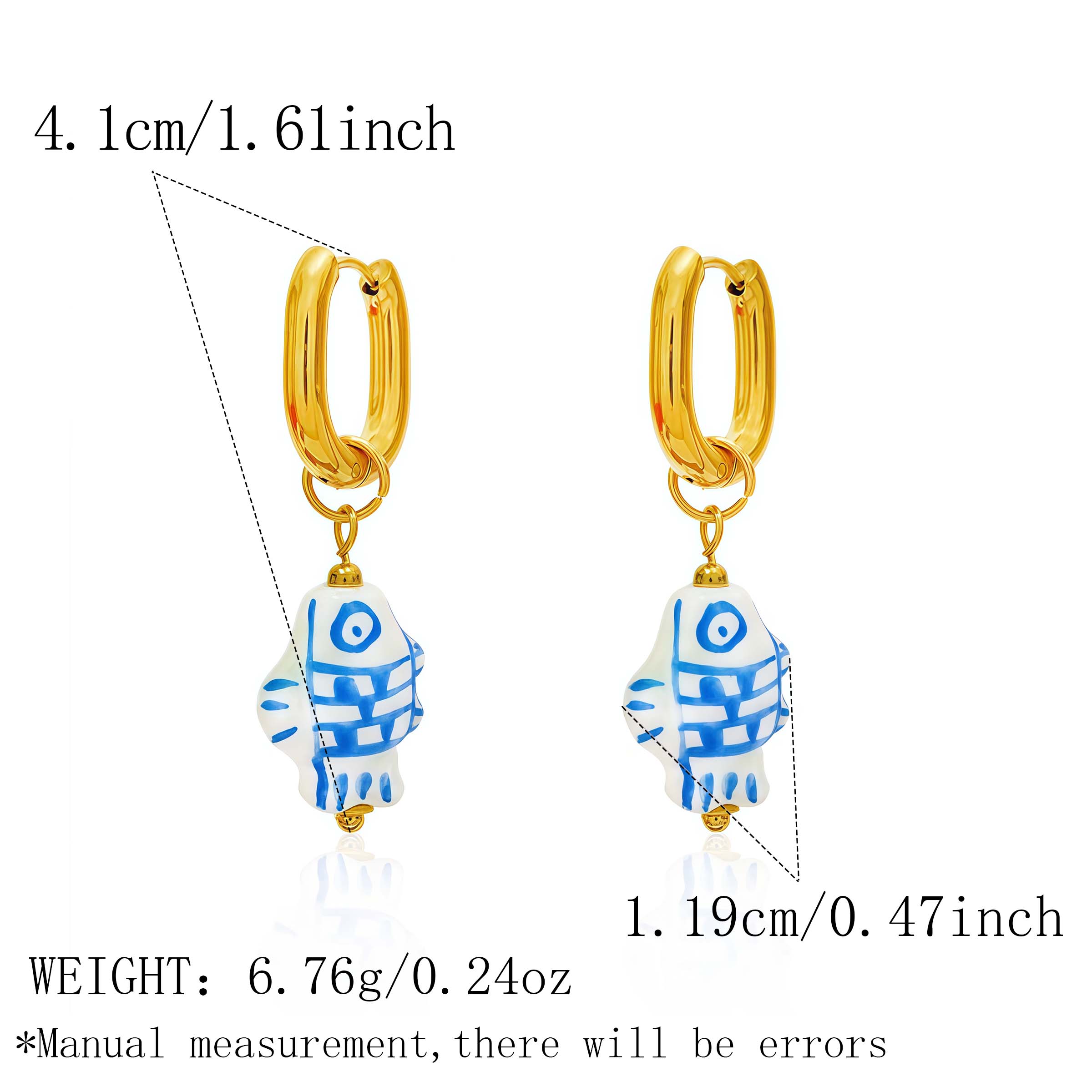 

Retro Blue White Ceramic Fish Fashion Earrings Elegant Women s Accessory Gift Sensation Durable Ceramic Material For Vacation