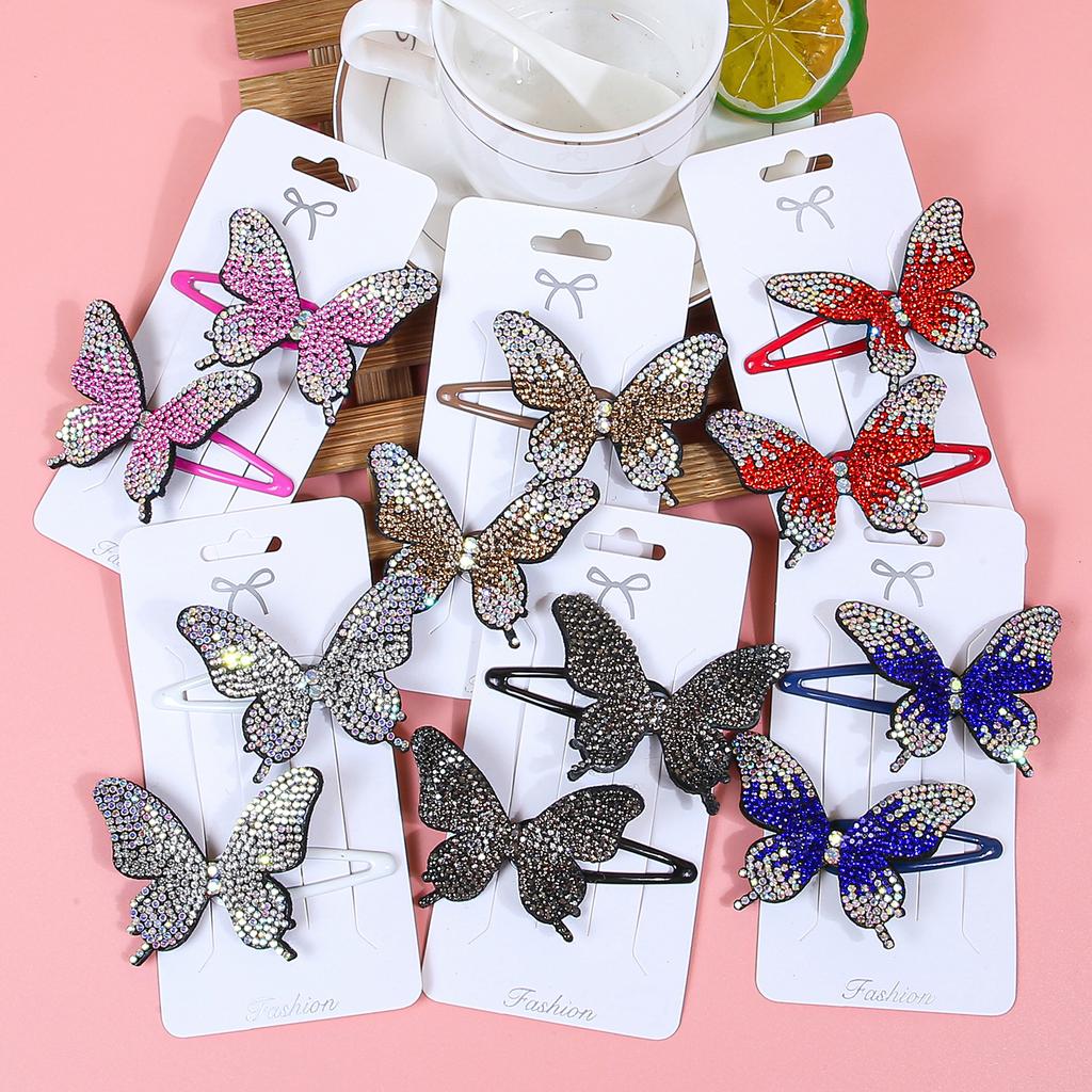 2pcs/set New Cute Princess Butterfly Hair Clips Girls Hairpins Crystal Butterfly Hair Clips Children Kids Hair Accessories
