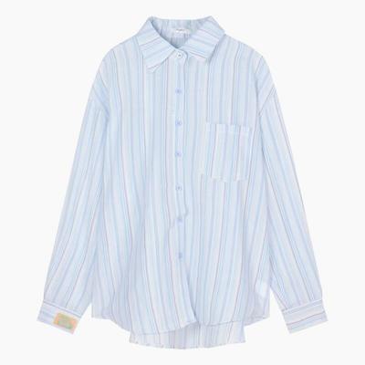 Nowa niebieska koszula w paski z długim rękawem damska wszechstronna modna w stylu Hongkongu casualowa luźna narzutka top
