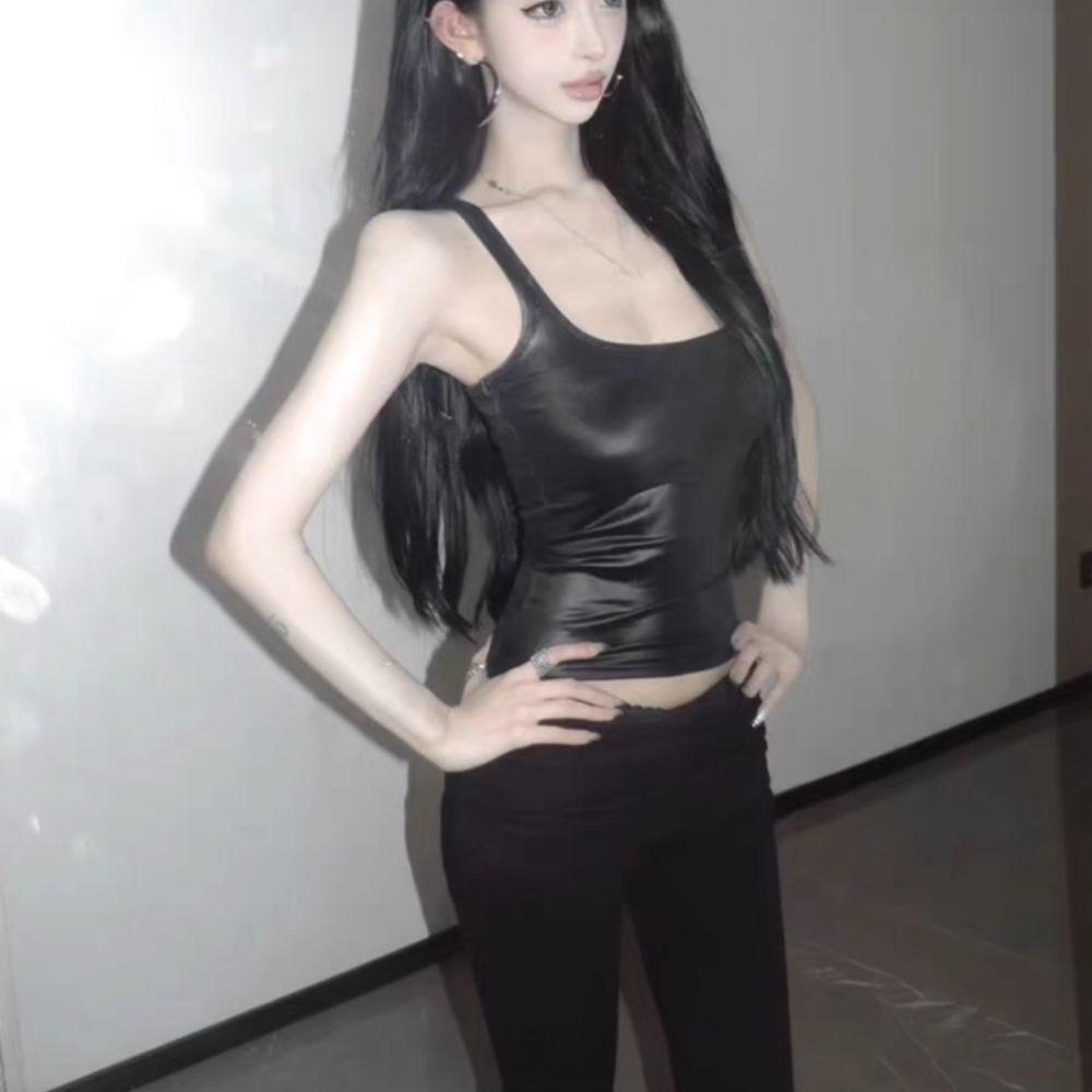 Sweet Girl's Vest Top Bottoming Shirt Glossy Sensation Camisole Chic Jeongyeon Slim Crop Top  Lady