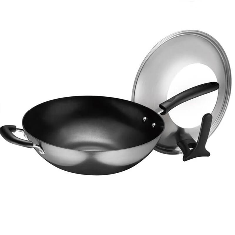 Supor Cast Iron Flat-Bottom Wok with Standable Lid