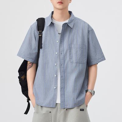 Sommer Dünnes Japanisches Retro Kurzarmhemd Herren Amerikanisches Neues Lockeres Halbarmhemd