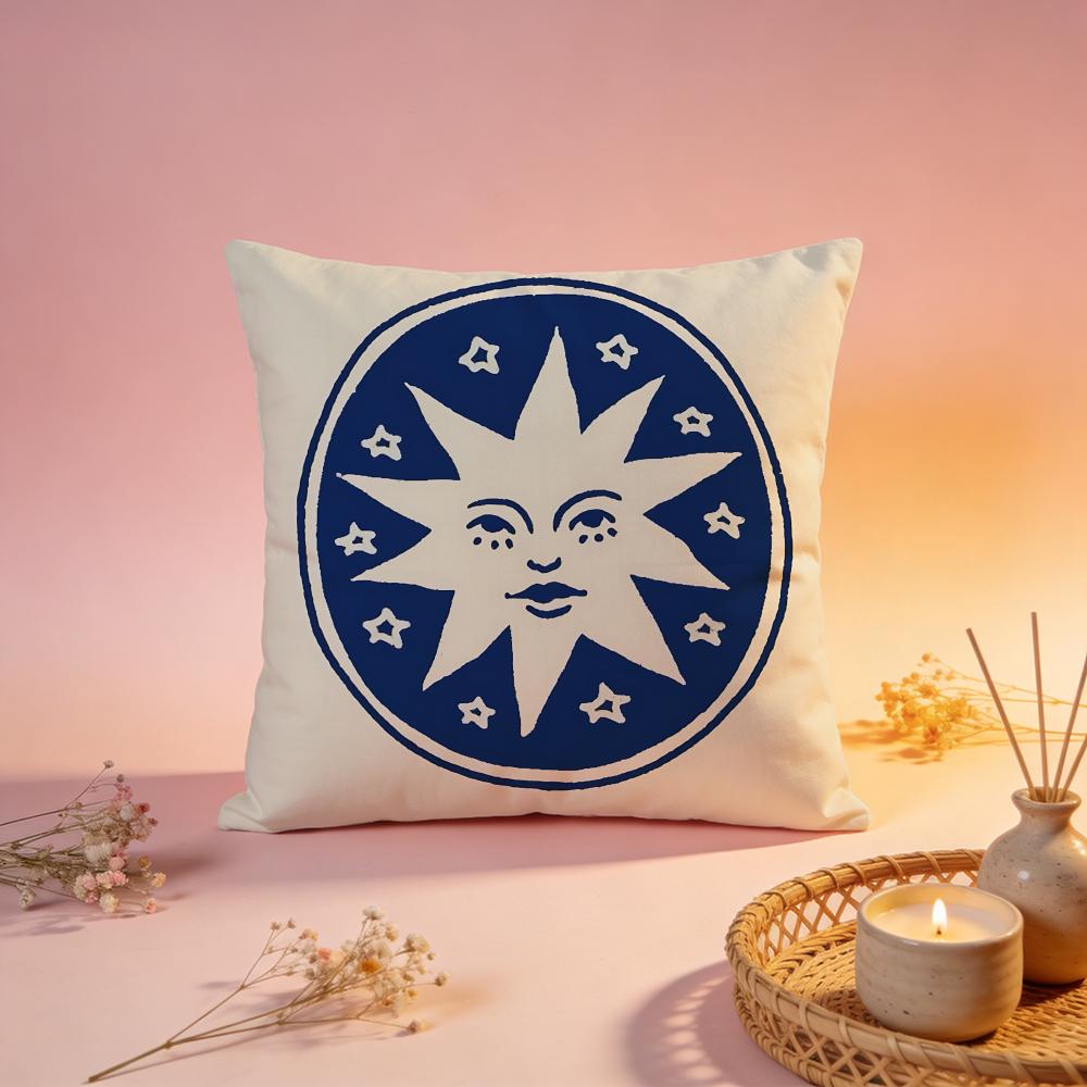 Sunny Face Cartoon Art Cushion Cover Comfortable Durable Pillow Cover MultiScene for Home Office Car Sofa