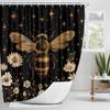Vintage Boho Shower Curtain Black and Gold Floral Bathroom Aesthetic Decorative, Funny Rustic Bee Daisy Flowers Witchy Eclecti