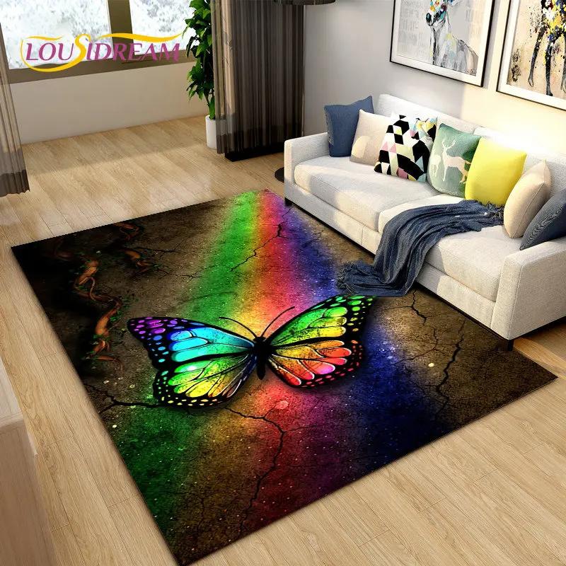 3D barevný koberec Butterfly Flower Area,Koberec do obývacího pokoje Ložnice Pohovka Yoga,Kuchyně Koupelna Rohožka Protiskluzová podložka na podlahu