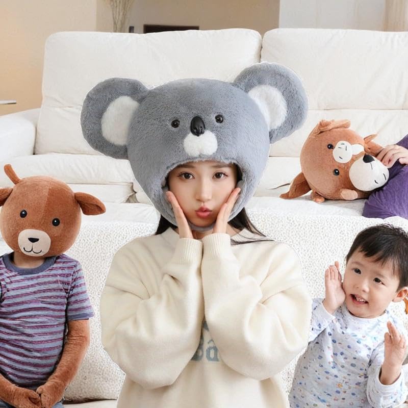 [RUIXIA1] Animal Hats, Giraffe and Koala Designs, Headgear for Kids and Adults, Cute Animal Hat, Kigurumi Head Cover, Halloween, School Festivals,