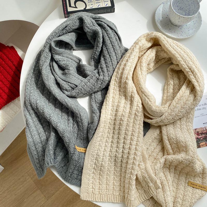 Caramel color coarse wool knitted scarf women's winter versatile simple couple male student warm thick scarf