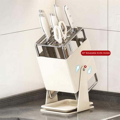 Stable Stainless Steel Cutter Holder Rotatable Large Capacity Chopstick Bucket Anti-slip Space Saving Kitchen Storage Rack