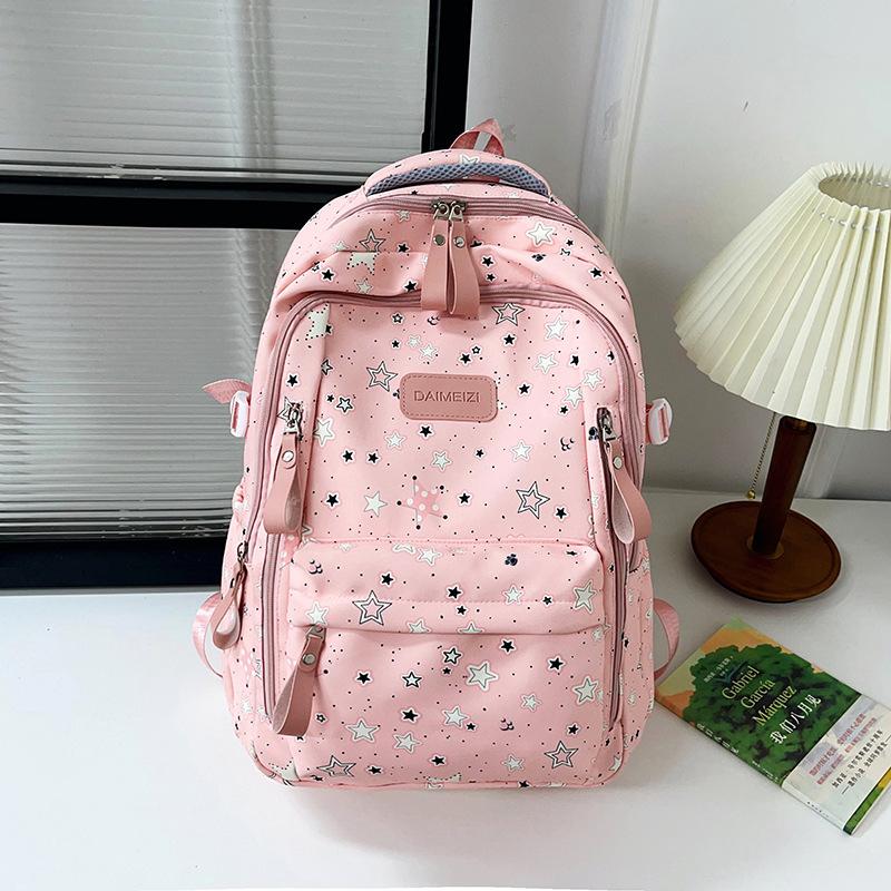 Schoolbag Star Printed Backpack Women's Youth Korean Edition Fashion Travel Backpack Large Capacity Junior High School Student School Bag