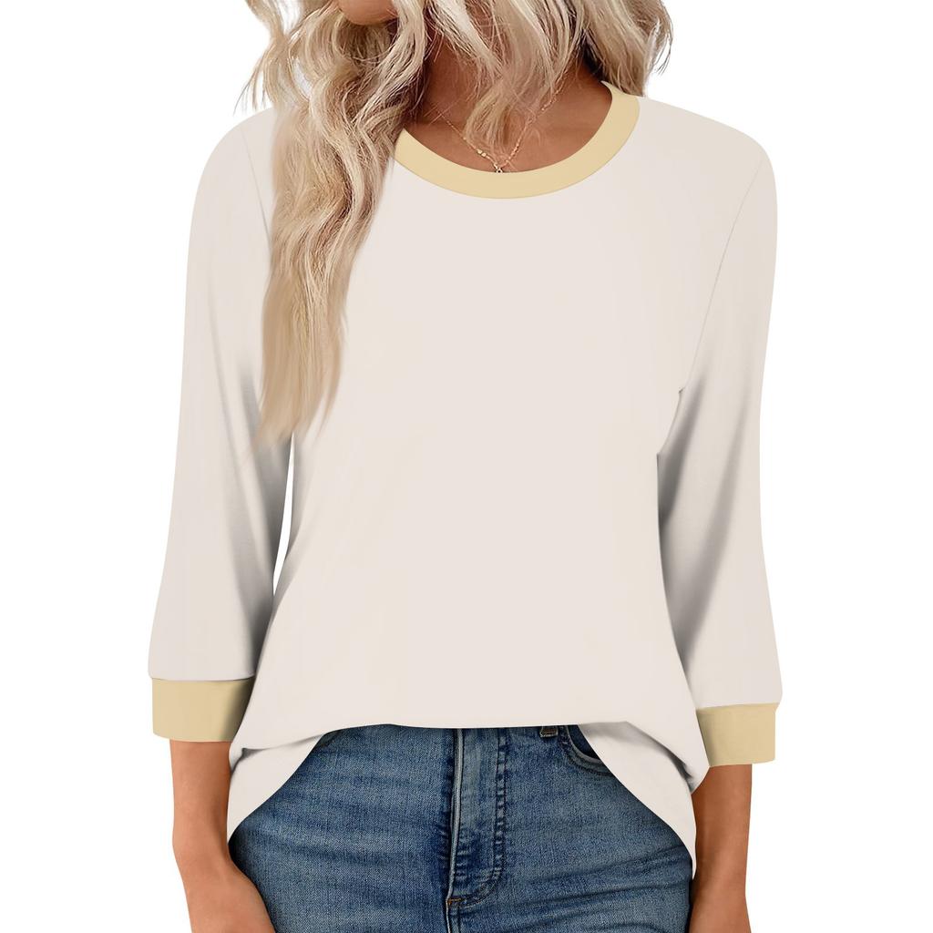 Women's Fashion Casual Seven Sleeve T-Shirt Print Round Neck Top