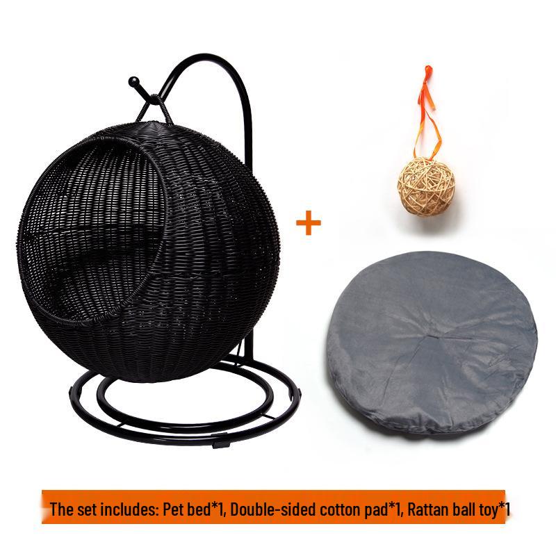Cozy Rattan Cat Hanging Basket - Washable, Semi-Enclosed, All-Season Cat Bed for Winter Warmth