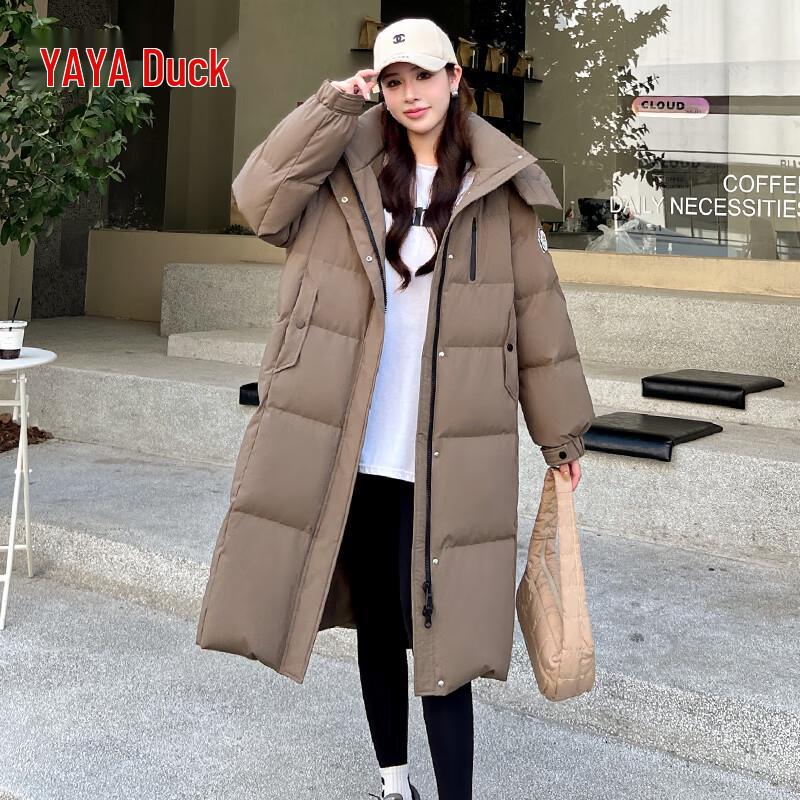 

Женский пуховик средней длины с капюшоном на 90% из утиного пуха XL