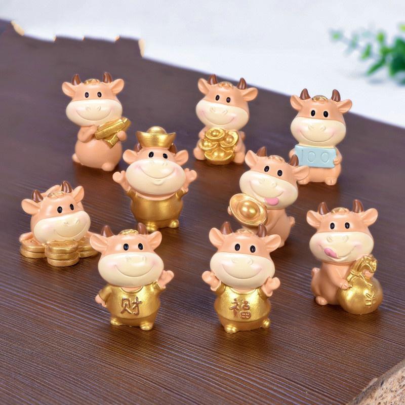 Micro Cattle Family Figurine Resin Ornaments Miniature Model Mini Animal Statue Bonsai Decoration Garden Home Decor