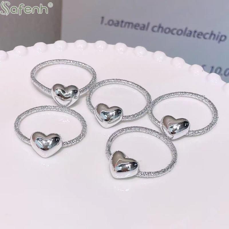 10pcs Hair Tie Silver/white Heart-shaped Rubber Bands, Suitable For Girls, Baby Ponytail Holders, High Elasticity, Durable Hair