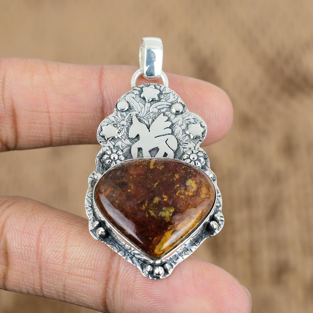 Wedding Gift For Her 925 Silver Natural Golden Pietersite Pendant Unicorn