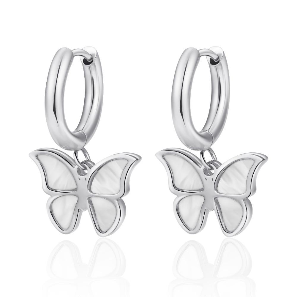 

INS Trend Fashion Stainless Steel Butterfly Ear Buckle Plated K Versatile Premium Round Earrings