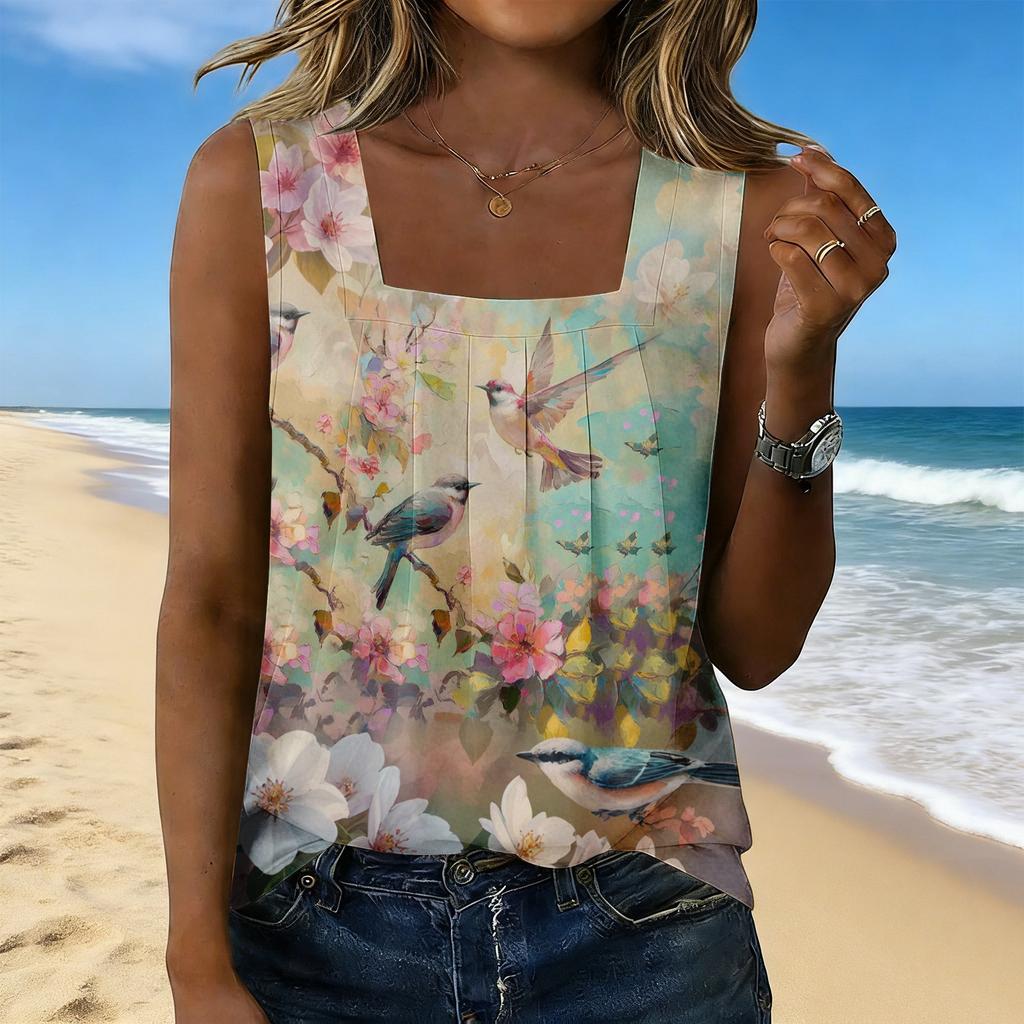 Women's Fashionable Casual Vintage Print Tank Top