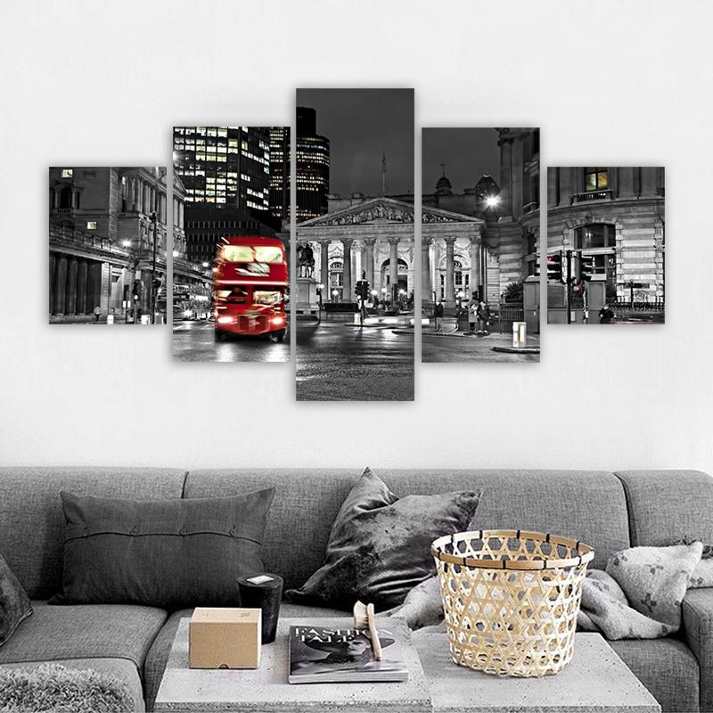5 Pieces London Street View Posters Red Bus Landscape Canvas Paintings Wall Art for Living Room Pictures Modern Home Decoration