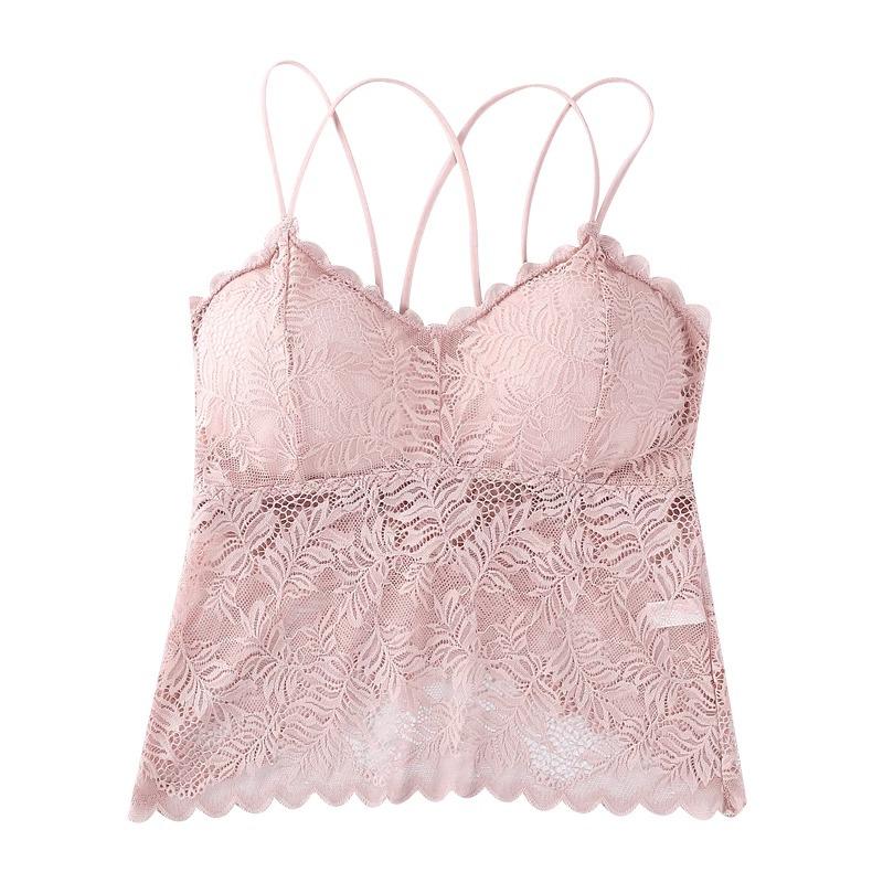 Butterfly Lace Wrap Chest Cross Strappy Tank Top with Pads - Sexy, Thin Bandeau Base Layer Lingerie for Women