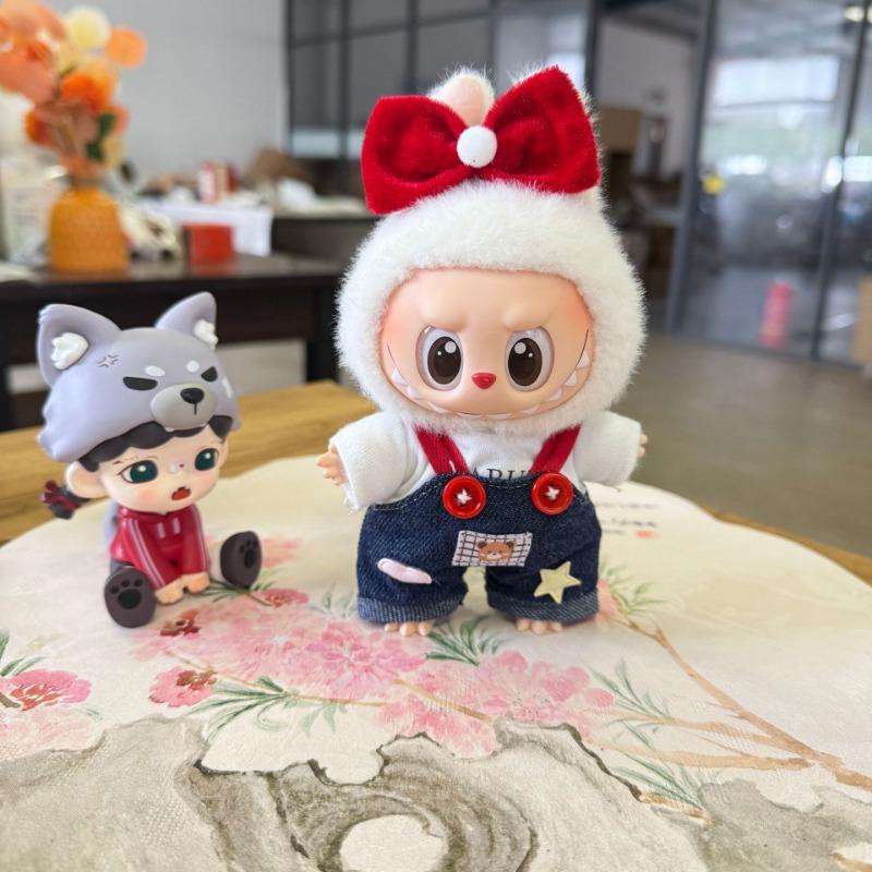 Only clothes]For  Pendant Pull Cloth Doll for the First and Second Generation Blind Box For  LABUBU Clothes Bear Suspenders Pants Suit