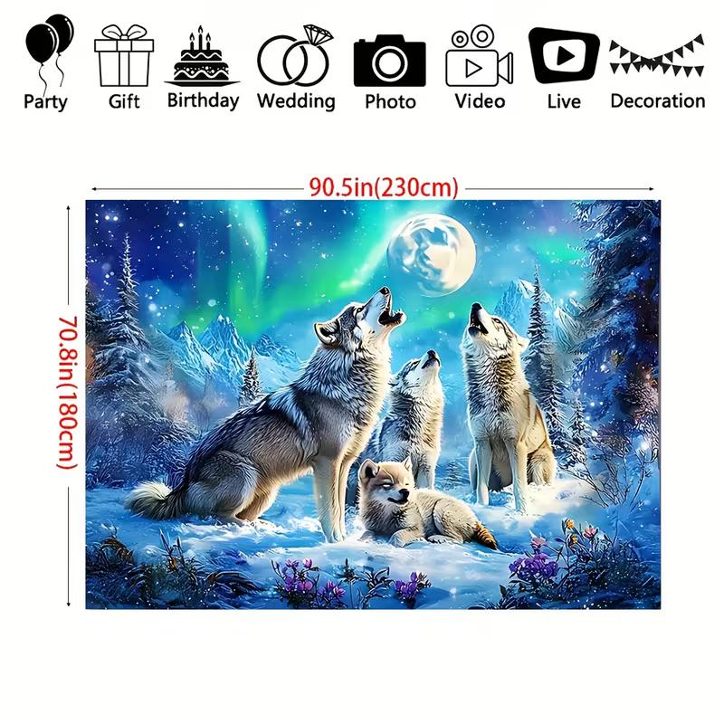 2D Northern Lights Wolves Background for Photoshoot, Video and Live Streaming