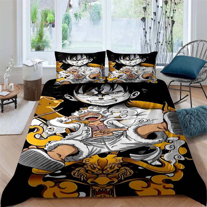 A Set of ONE PIECE Themed Bedding, 3D Digitally Printed, All-season Polyester Duvet Cover and 2 Pillowcases.
