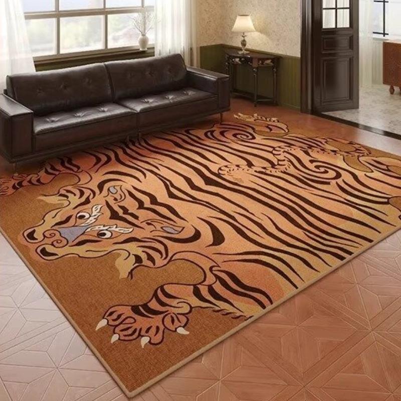 Bedside Soft Bedroom Mat Fluffy Soft Plush Living Room Carpet Large Area Machine Washable Foldable Rug Tiger Stripe Mats