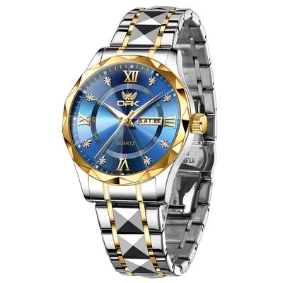 OPK Quartz Simple Popular Watch Stylish Fashion Stainless Steel Waterproof Classic Arm Watch Date Luminous High School Student Company Present Blue