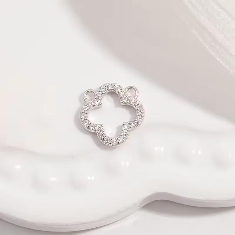 Fine 925 Sterling Silver Zircon Gold Plated Charm Clover Connector for Jewelry Necklace Bracelet Making