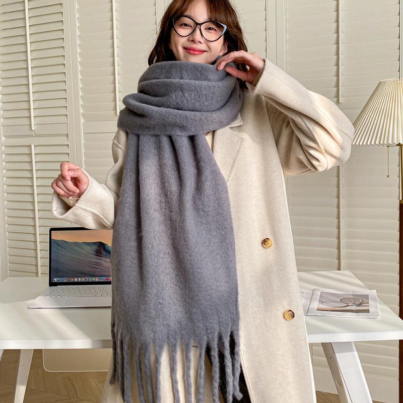 Solid Color Atmosphere Scarf Women's Winter New Korean Version Student Versatile Thickened Shawl Warm and White Scarf