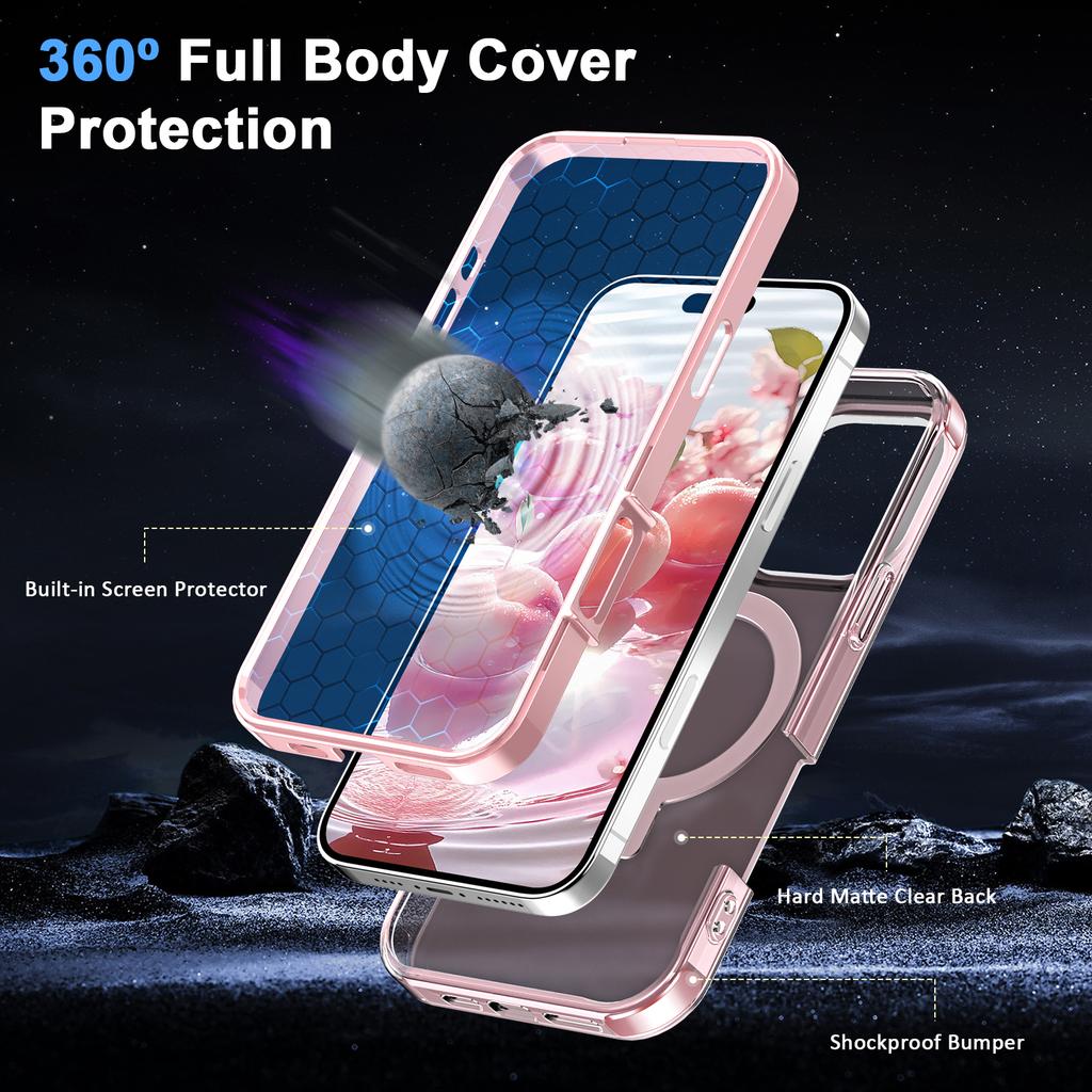 For iPhone 16 Pro Case Frosted TPU+PC Phone Cover with Magnetic Kickstand PET Screen Protector Compatible with MagSafe
