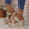 2025 Summer New European and American Slope Heel Foreign Trade Large Size Fish Mouth Fashionable and Comfortable Foot Cover Beach Platform Slippers