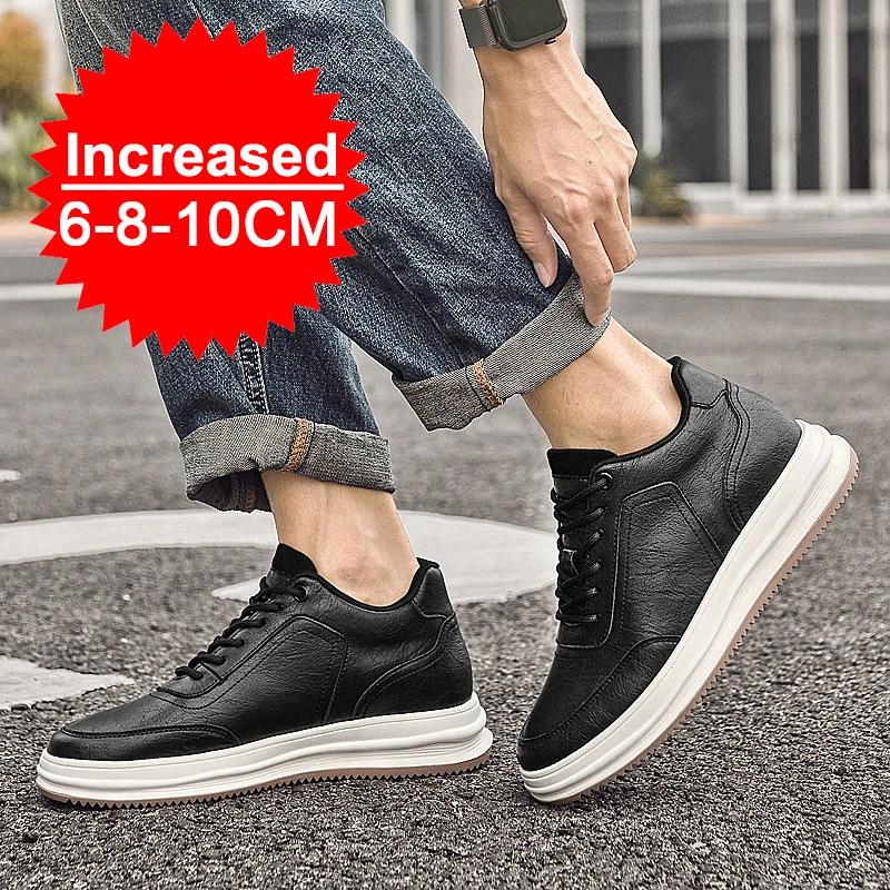 Man Sneakers Height Increase Shoes For Men Insoles 8cm Elevator Shoes Casual Genuine Leather Sports Heightening Shoes Tall Shoes