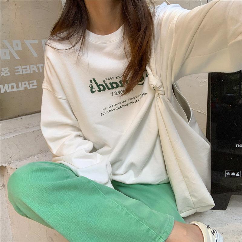 Harajuku Wind Pullover Damen Ins Locker Lässig OVER Tops Hong Kong Wind Unterhemd Studentenmode Retro Vielseitiges Sweatshirt