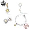 Everlove Minimalist Sun & Stars Sterling Silver Bracelet with Gold Glass and Zircon Charms - SCC2210